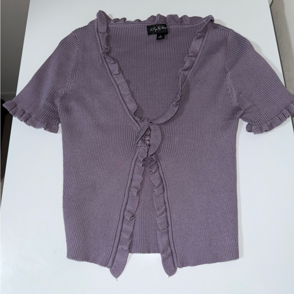 💜 Say What? Lavender Ruffle Edge Knit Top - Size L